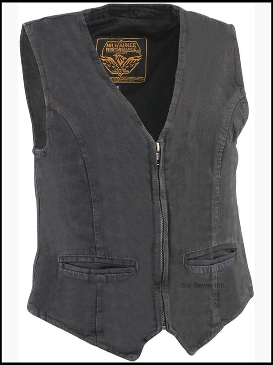 Jackets & Blazers - Women's Denim Vest with Zipper Front and Pockets